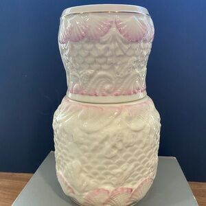 Belleek Neptune Shell Pink Carafe & Tumbler Bedside Set – Vintage Irish Porcelai